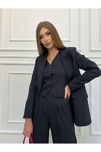 Limited Edition Ceket Yelek Palazzo Pantolon 3 Lü Takım Elbise ürün fotoğrafı