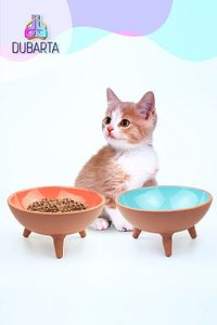 2li Ayaklı Sırlı Toprak Çömlek Kedi - Köpek Mama Kabı (15CM) ürün fotoğrafı