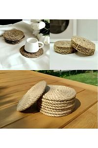 6 Adet %100 Doğal Hasır El Örmesi Bardak, Kupa, Mum Altlığı Yuvarlak 10 Cm Glrshop ürün fotoğrafı