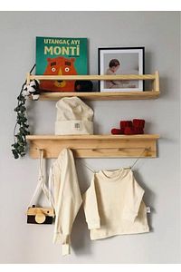 Ahşap Askılık Raf Ve Kitaplık Raf Eğitici Montessori Raf 2'li 40 Cm ürün fotoğrafı