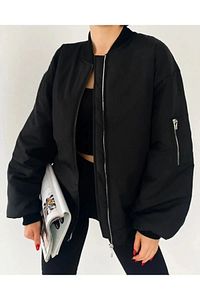Unisex Siyah Oversize Bomber Ceket ürün fotoğrafı