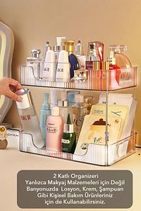 2 Katlı Makyaj Düzenleyici - Çok Amaçlı Organizer - Banyo Rafı - Banyo Kozmetik Takı Düzenleyici ürün fotoğrafı
