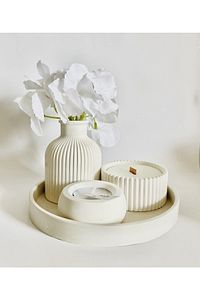 Beyaz Vazo Oval Tepsi / Kutuda Mum Ve Tealight Mumluk Dekorasyon Seti. ürün fotoğrafı