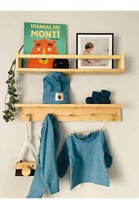 Ahşap Askılık Raf Ve Kitaplık Raf Eğitici Montessori Raf 2'li 40 Cm ürün fotoğrafı