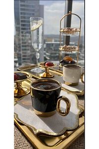 6 Adet Etamin Işlemeye Uygun Linen Keten Kumaş Gold Simli Kahve Yanı Kokteyl Sunum Peçete ürün fotoğrafı