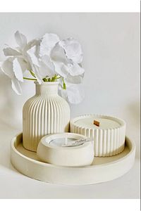 Beyaz Vazo Oval Tepsi / Kutuda Mum Ve Tealight Mumluk Dekorasyon Seti. ürün fotoğrafı