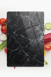 Cam Kesme Tahtası Ve Sunumluk Siyah Beyaz Mermer Desenli 20x30cm ürün fotoğrafı