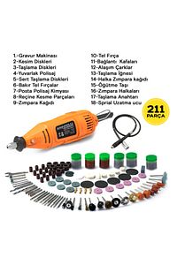 Anadolustrong 6 Kademe Devir Ayarlı 130 W Gravür Hobi Taşlama Seti Şarft Hediyeli Çantalı 211 Parça ürün fotoğrafı