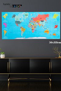 Renkli Dünya Ve Türkiye Haritası 2'li Set 118×56 Cm Pratik Tutunabilir ürün fotoğrafı