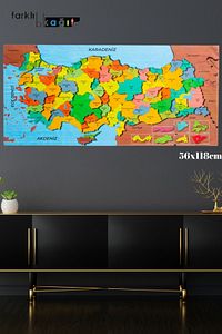 Renkli Dünya Ve Türkiye Haritası 2'li Set 118×56 Cm Pratik Tutunabilir ürün fotoğrafı
