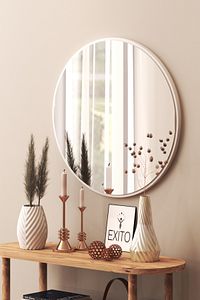 Med Beyaz Dekoratif Yuvarlak Antre Hol Koridor Duvar Salon Mutfak Banyo Ofis Aynası 45 Ayna ürün fotoğrafı