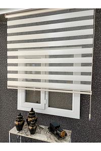 Ithal Bambu Ekru Zebra Stor Perde Eteği Düz (1.kalite Alüminyum Kasa Metal Ayak ürün fotoğrafı