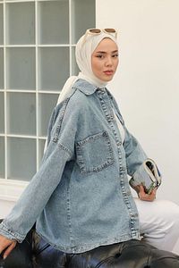 WOOPS UZUN KOL CEKET GÖMLEK CEP DETAYLI OVERSİZE ürün fotoğrafı