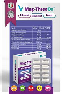 Magnezyum Magthreeon 60 Kapsül Magnezyum B6-b12-c-d3-k2 Vitamin Ve Mineral Gıda Takviyesi ürün fotoğrafı