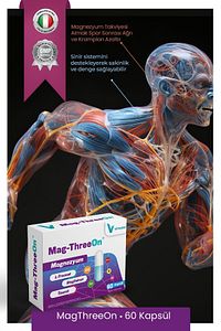 Magnezyum Magthreeon 60 Kapsül Magnezyum B6-b12-c-d3-k2 Vitamin Ve Mineral Gıda Takviyesi ürün fotoğrafı