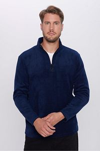 Unisex Standart Fit Rahat Kesim Tüylenme Yapmayan Soğuk Geçirmez Lacivert Dik Yaka Polar Sweatshirt ürün fotoğrafı
