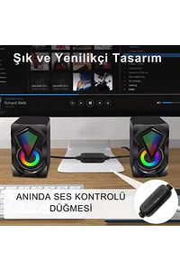 Bilgisayar Hoparlörü Rgb Led Işıklı Gaming Oyuncu Hoparlörü 3.5mm Jack Usb Speaker 1+1 Ses Sistemi ürün fotoğrafı