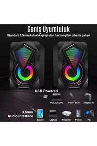 Bilgisayar Hoparlörü Rgb Led Işıklı Gaming Oyuncu Hoparlörü 3.5mm Jack Usb Speaker 1+1 Ses Sistemi ürün fotoğrafı