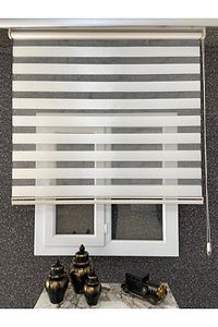 Ithal Bambu Ekru Zebra Stor Perde Eteği Düz (1.kalite Alüminyum Kasa Metal Ayak ürün fotoğrafı