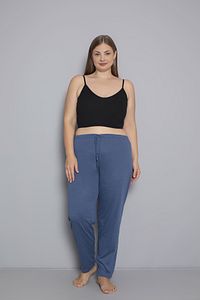 Büyük Beden Kadın Pamuklu Beli Lastikli İnce Kumaş Cepsiz Pijama Altı ürün fotoğrafı