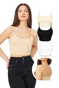 Ayarlanabilir Ince Askılı Lazer Kesim Crop Büstiyer 3'lü Paket-3 ürün fotoğrafı