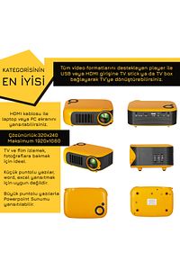 A2000 Hoparlörlü 1000 Lümen Mini Multimedya Ev Sineması 80 inç  Projeksiyon Cihazı ürün fotoğrafı
