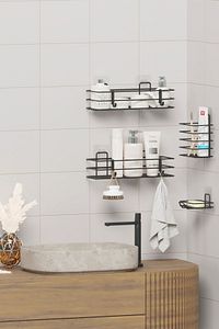 Yapışkanlı Banyo Seti Duş Rafı + Sabunluk + Diş Fırçalık Metal Set ürün fotoğrafı