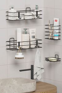 Yapışkanlı Banyo Seti Duş Rafı + Sabunluk + Diş Fırçalık Metal Set ürün fotoğrafı