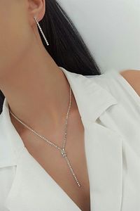 Abiye Kolye Küpe Set Taşlı Su Yolu Kolye Küpe Set Trkolye5972 ürün fotoğrafı