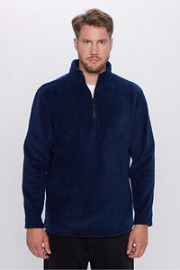 Unisex Standart Fit Rahat Kesim Tüylenme Yapmayan Soğuk Geçirmez Lacivert Dik Yaka Polar Sweatshirt ürün fotoğrafı