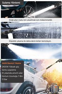 Şarjlı Yüksek Basınçlı Araç Yıkama Makinesi - Taşınabilir - Kablosuz - Oto Yıkama ürün fotoğrafı