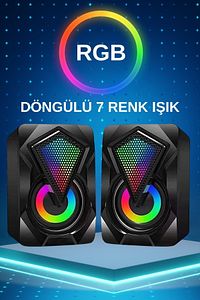 Bilgisayar Hoparlörü Rgb Led Işıklı Gaming Oyuncu Hoparlörü 3.5mm Jack Usb Speaker 1+1 Ses Sistemi ürün fotoğrafı