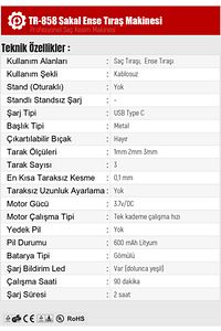 TR-858 Profesyonel Usb Şarjlı Saç Sakal Ense Vücut Tıraş Makinesi ürün fotoğrafı