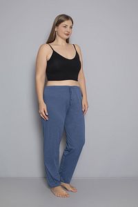 Büyük Beden Kadın Pamuklu Beli Lastikli İnce Kumaş Cepsiz Pijama Altı ürün fotoğrafı