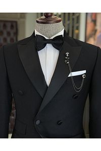 İtalyan Kesim Slim Fit Kruvaze Ceket Pantolon Damatlık Set Siyah T9213 ürün fotoğrafı