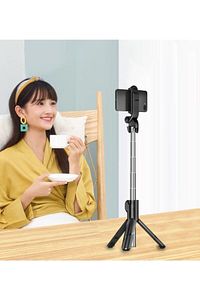 Düz Siyah Bluetooth Kumandalı Selfie Çubuğu-monopod Telefon Tutucu ürün fotoğrafı
