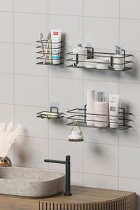 Yapışkanlı Banyo Seti Duş Rafı + Sabunluk + Diş Fırçalık Metal Set ürün fotoğrafı