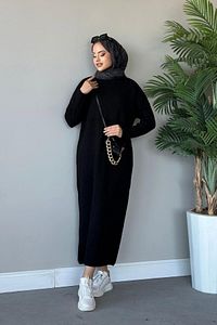 Fitilli Triko Elbise Siyah ürün fotoğrafı