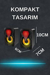 Bilgisayar Hoparlörü Rgb Led Işıklı Gaming Oyuncu Hoparlörü 3.5mm Jack Usb Speaker 1+1 Ses Sistemi ürün fotoğrafı