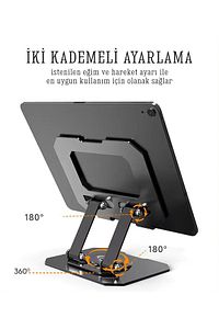 Masa Üstü Metal Tablet Ve Telefon Tutucu Stand 2 Kademeli 360 Derece Döndürülebilir ürün fotoğrafı