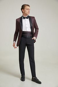 Ds Damat Slim Fit Bordo Jakar Desenli Damatlık & Smokin Takim Elbise ürün fotoğrafı