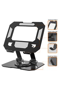 Masa Üstü Metal Tablet Ve Telefon Tutucu Stand 2 Kademeli 360 Derece Döndürülebilir ürün fotoğrafı