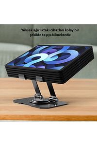 Masa Üstü Metal Tablet Ve Telefon Tutucu Stand 2 Kademeli 360 Derece Döndürülebilir ürün fotoğrafı