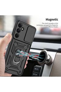 Samsung Galaxy S24 Fe Kılıf Kamera Korumalı Sürgülü Yüzüklü Armor Zırh Kapak + 9H Ekran Koruyucu Cam ürün fotoğrafı