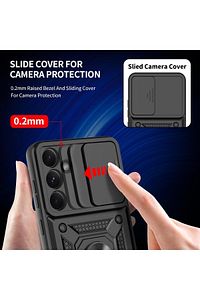 Samsung Galaxy S24 Fe Kılıf Kamera Korumalı Sürgülü Yüzüklü Armor Zırh Kapak + 9H Ekran Koruyucu Cam ürün fotoğrafı