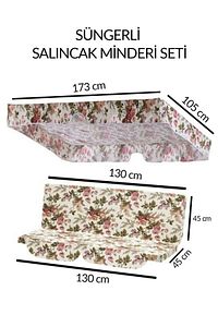 Salıncak Minder Seti Tenteli Ingiliz Gülü Salıncak Minder Seti 2 Kişilik Süngerli Işbir Gri Sünger ürün fotoğrafı