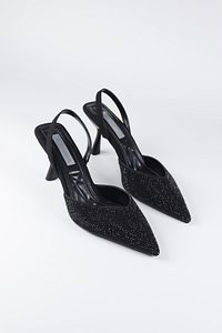 Kadın Siyah Taş Detaylı Kumaş Abiye Stiletto Topuklu Ayakkabı ürün fotoğrafı