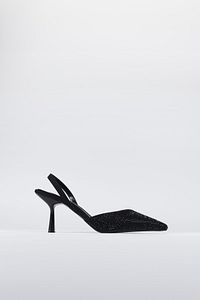 Kadın Siyah Taş Detaylı Kumaş Abiye Stiletto Topuklu Ayakkabı ürün fotoğrafı