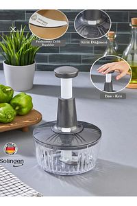 Büyük Boy Paslanmaz Çelik Solingen 3 Bıçaklı Üstten Basmalı El Rondosu Blenderı Sebze Doğrayıcı ürün fotoğrafı