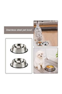 2 Adet Paslanmaz Çelik Mama Ve Su Kabı, Alt Taban 22 Cm (500 ML-16 OZ) ürün fotoğrafı